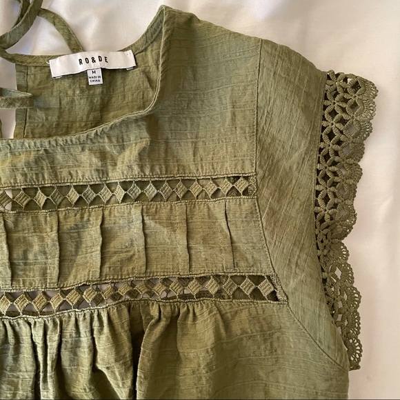 Ro&De Anthropologie Green Lace Trim Top - Picture 5 of 5